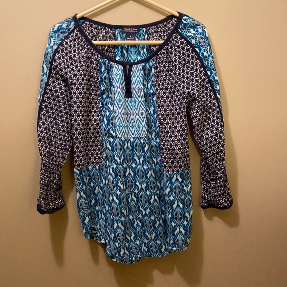 Lucky Brand Flowy Bohemian Print Peasant-Style Top Blouse Size Small